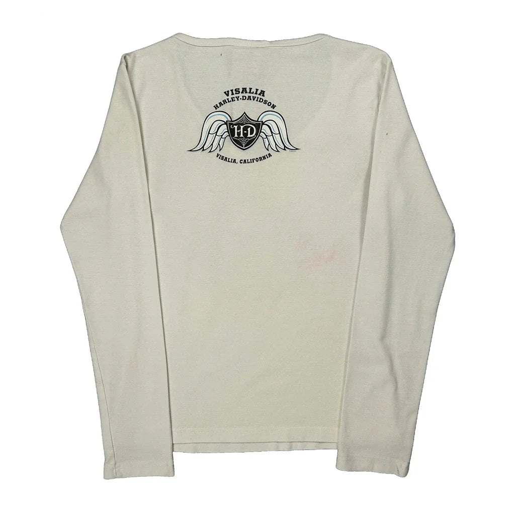 T-shirt graphique à manches longues en coton blanc pour femme, taille L