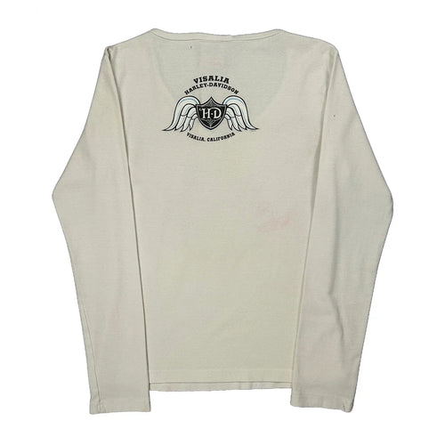 T-shirt graphique à manches longues en coton blanc pour femme, taille L