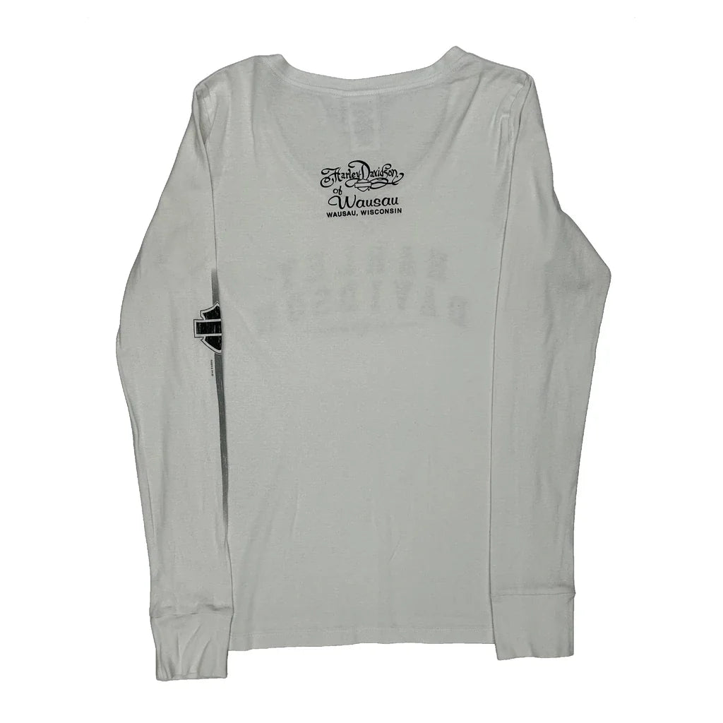 T-shirt à manches longues en coton blanc pour femme, coupe classique, col rond