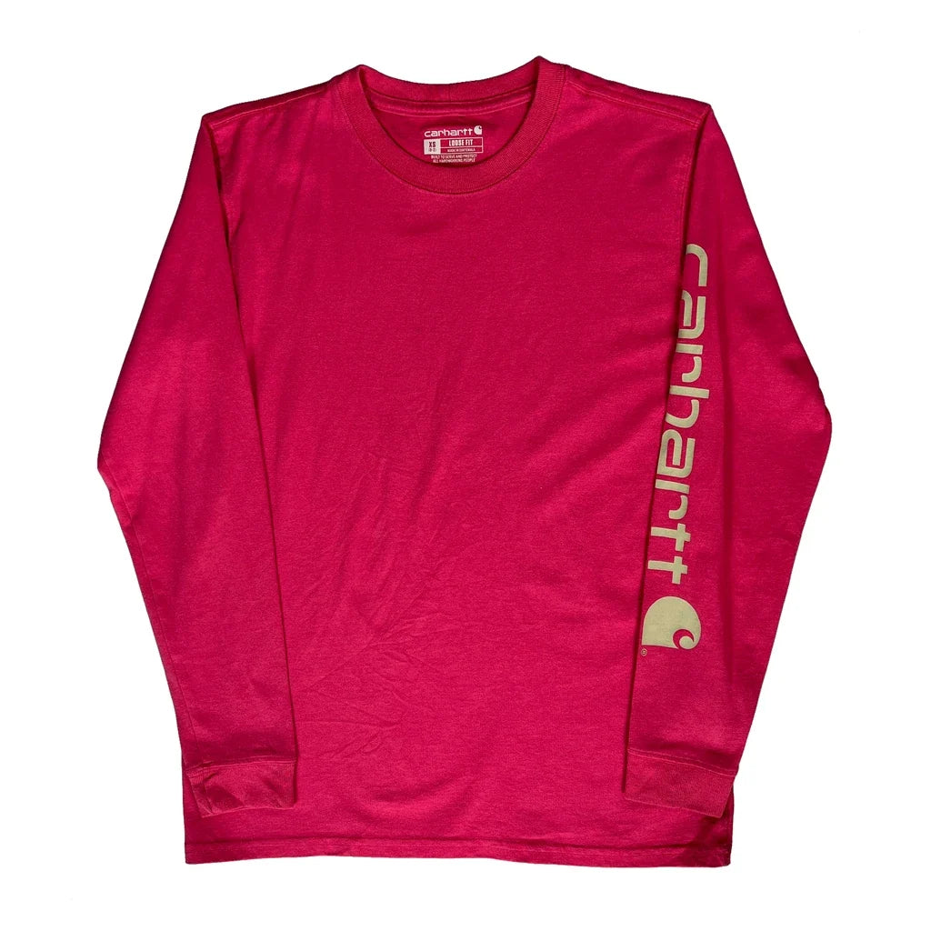 T-shirt décontracté à manches longues et col rond pour femme, taille XS, rose, en coton