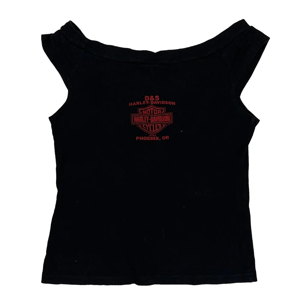 Débardeur imprimé femme, coton noir, col rond, coupe ajustée, taille M