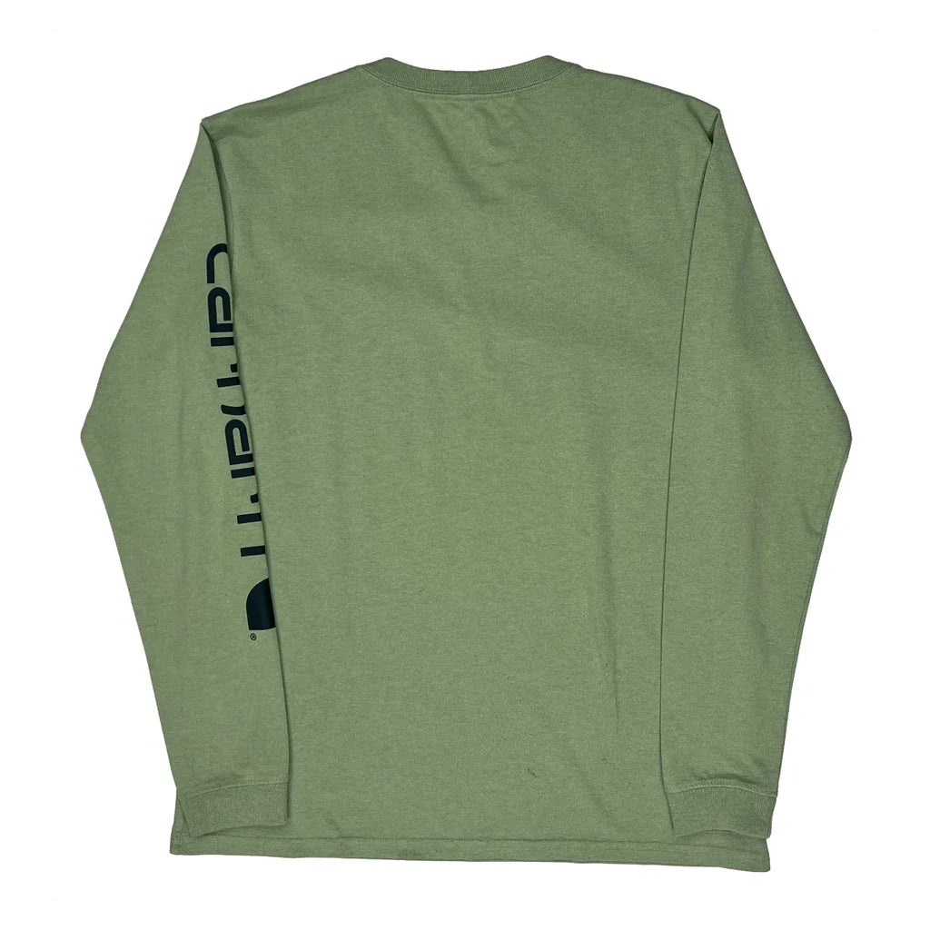 T-shirt décontracté en coton vert à manches longues et col rond pour femme, taille S
