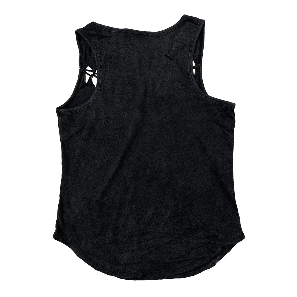 Gilet de moto graphique pour filles, taille S, noir, sans manches, découpes, en coton