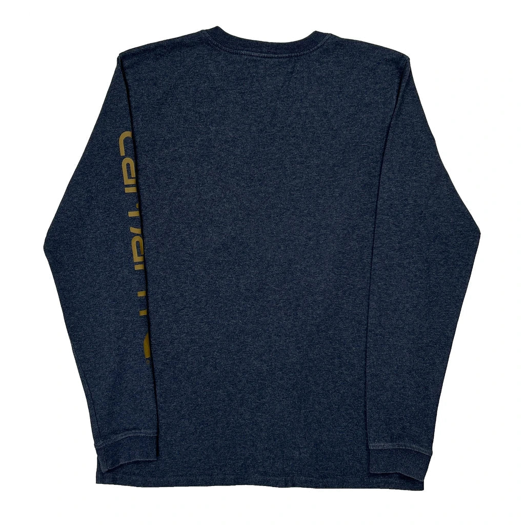 T-shirt à manches longues, petit, bleu, en coton, col rond, coupe classique, femme