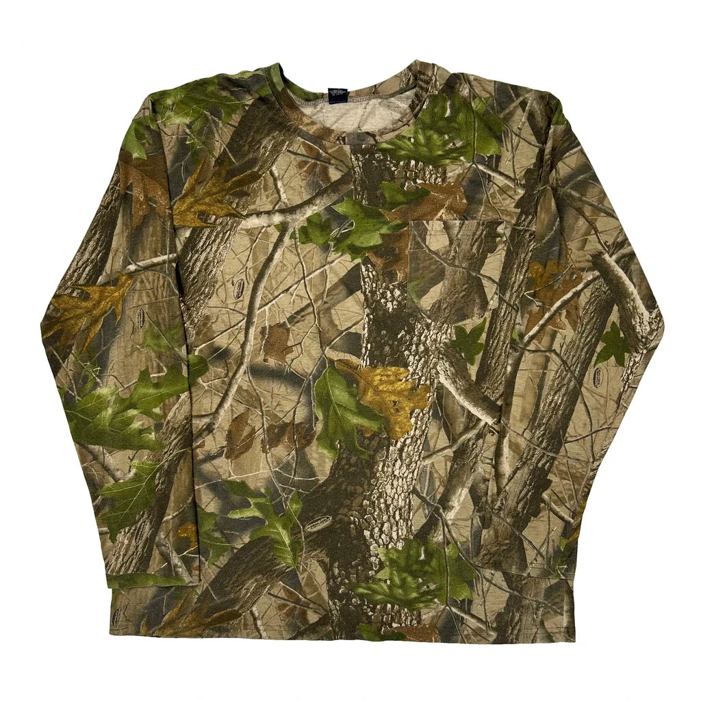 T-shirt à manches longues camouflage homme Coupe classique Col rond Mélange de coton