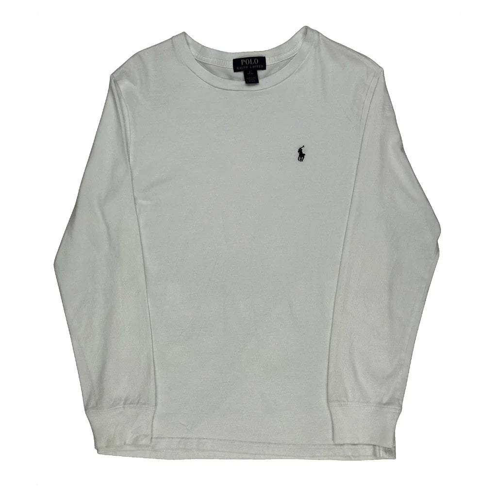 T-shirt à manches longues blanc pour femme, col rond, coupe classique, en coton