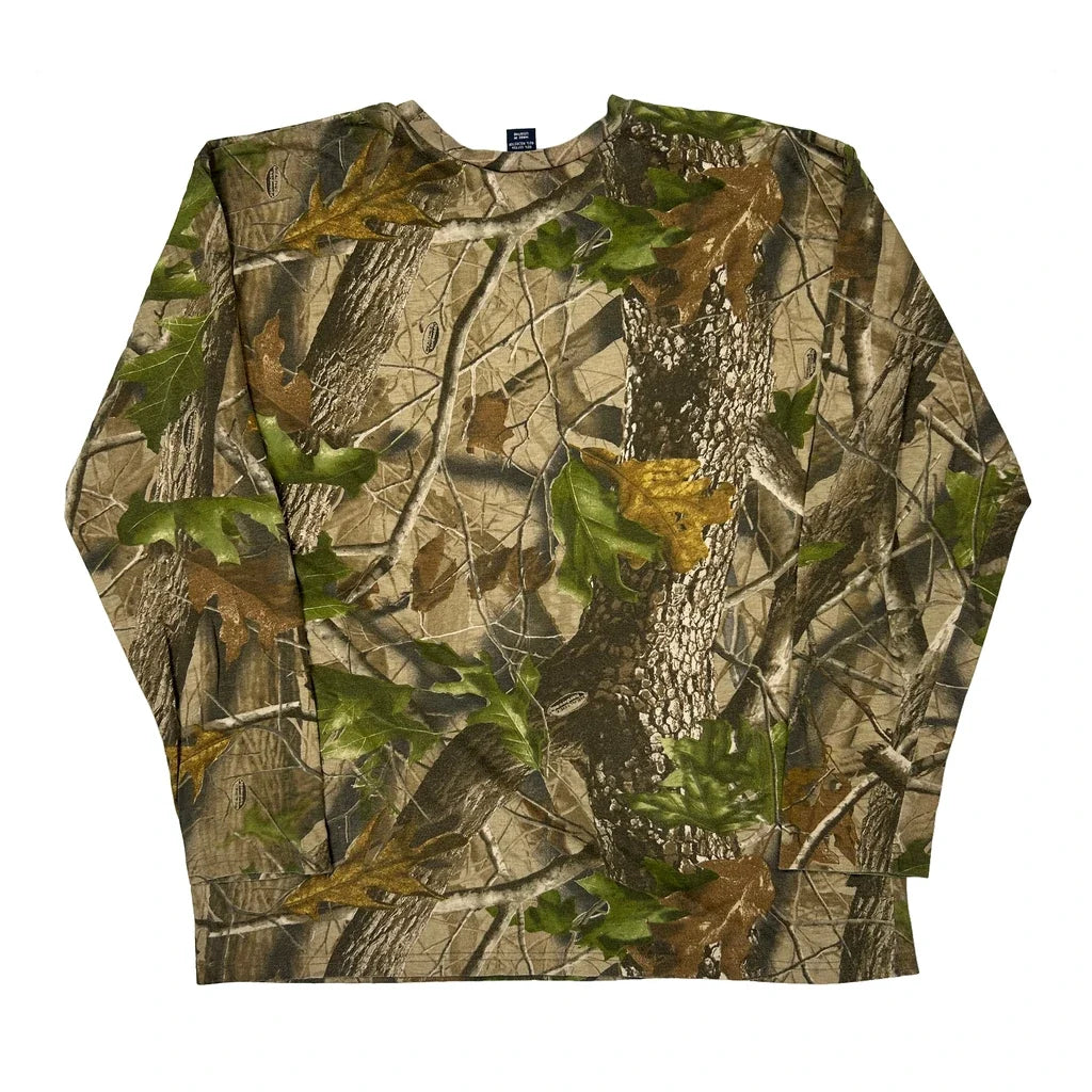 T-shirt à manches longues camouflage homme Coupe classique Col rond Mélange de coton