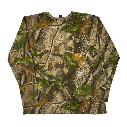T-shirt à manches longues camouflage homme Coupe classique Col rond Mélange de coton