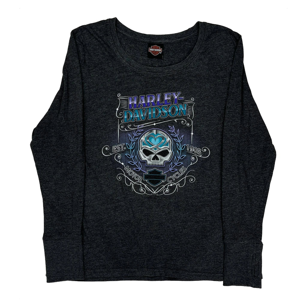 T-shirt à manches longues imprimé, XL, gris, mélange de coton, coupe normale, femme
