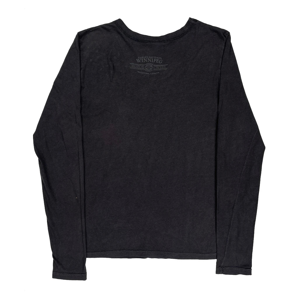 T-shirt manches longues graphique XL Noir Coton Col V Coupe classique Femme