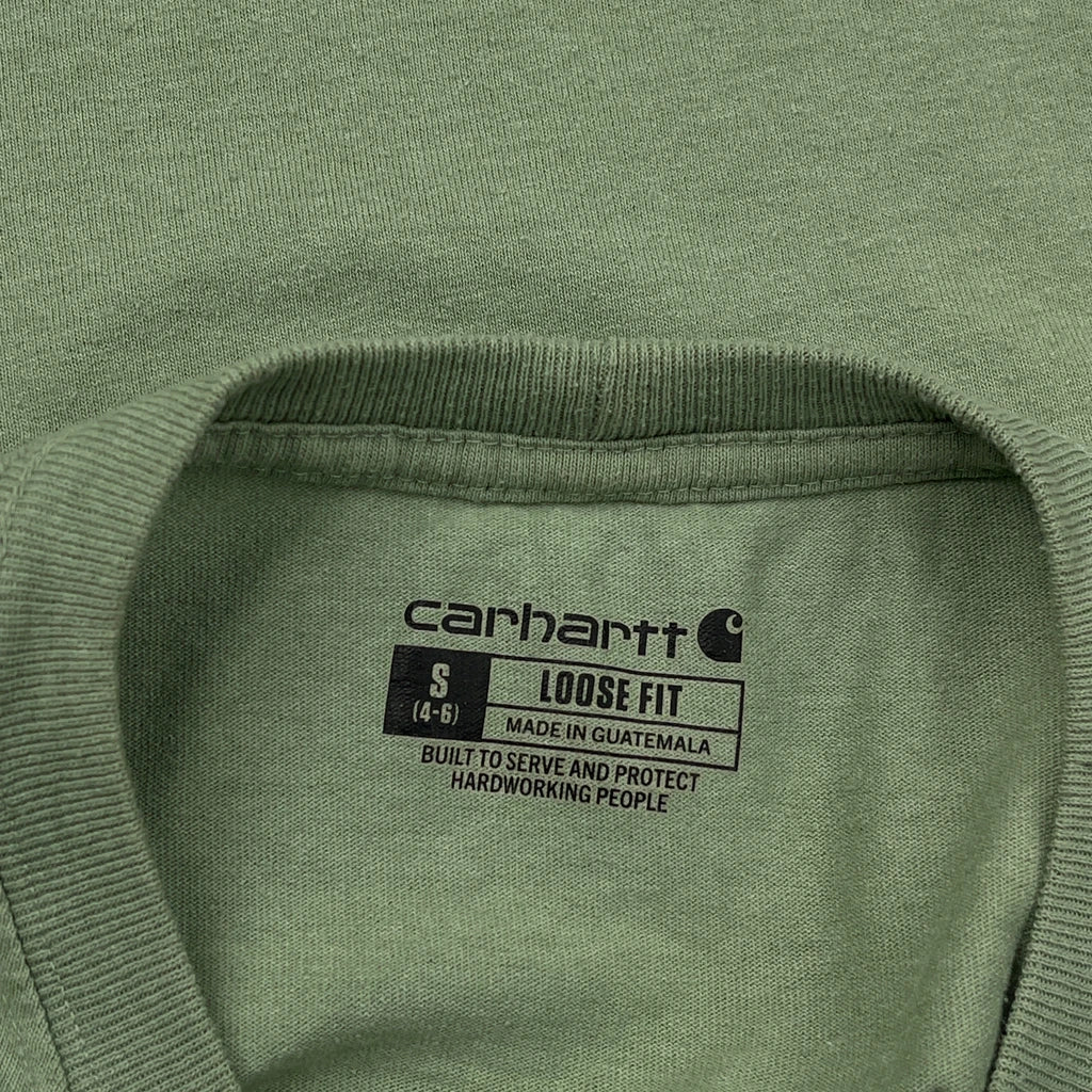T-shirt décontracté en coton vert à manches longues et col rond pour femme, taille S