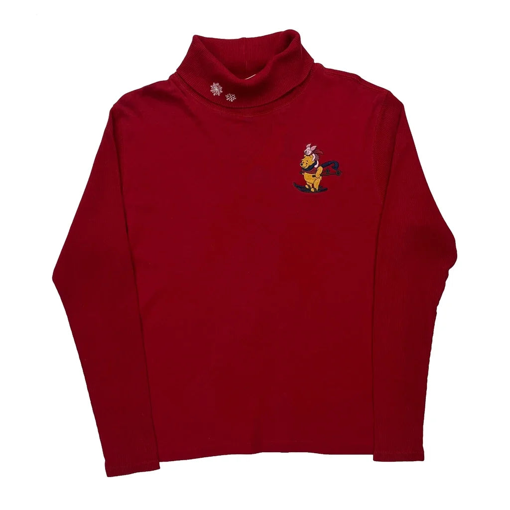 T-shirt à manches longues Winnie l'Ourson pour femme, col roulé rouge, grande taille