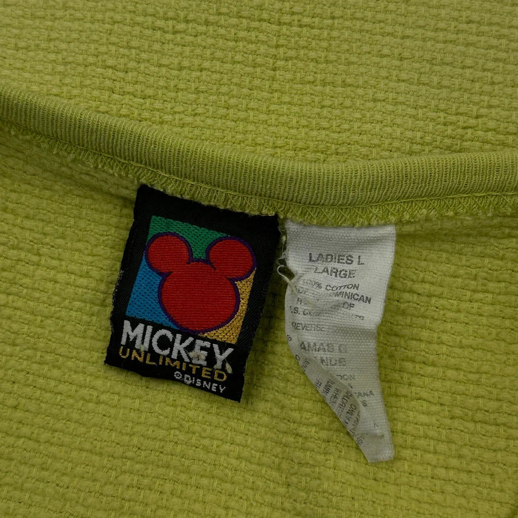 T-shirt à manches longues motif Mickey Mouse floral, taille L, coton jaune