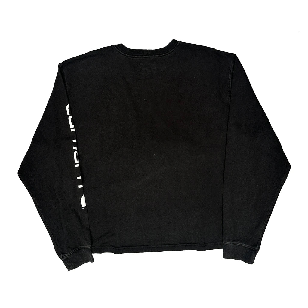T-shirt court à manches longues pour femme, col rond, coupe classique, coton noir, taille XL