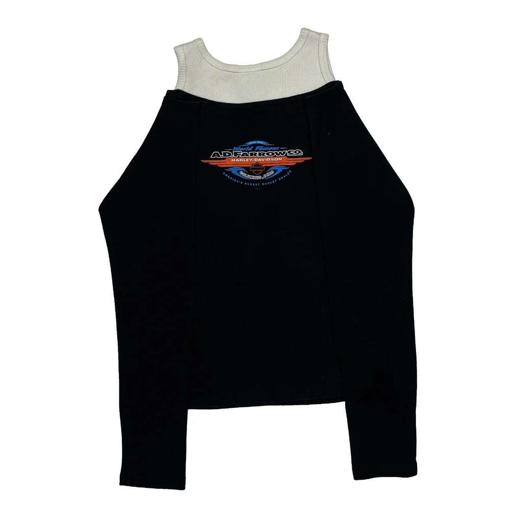 T-shirt à manches longues motif moto - Coton noir pour femme, taille L