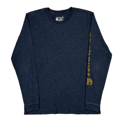 T-shirt à manches longues, petit, bleu, en coton, col rond, coupe classique, femme