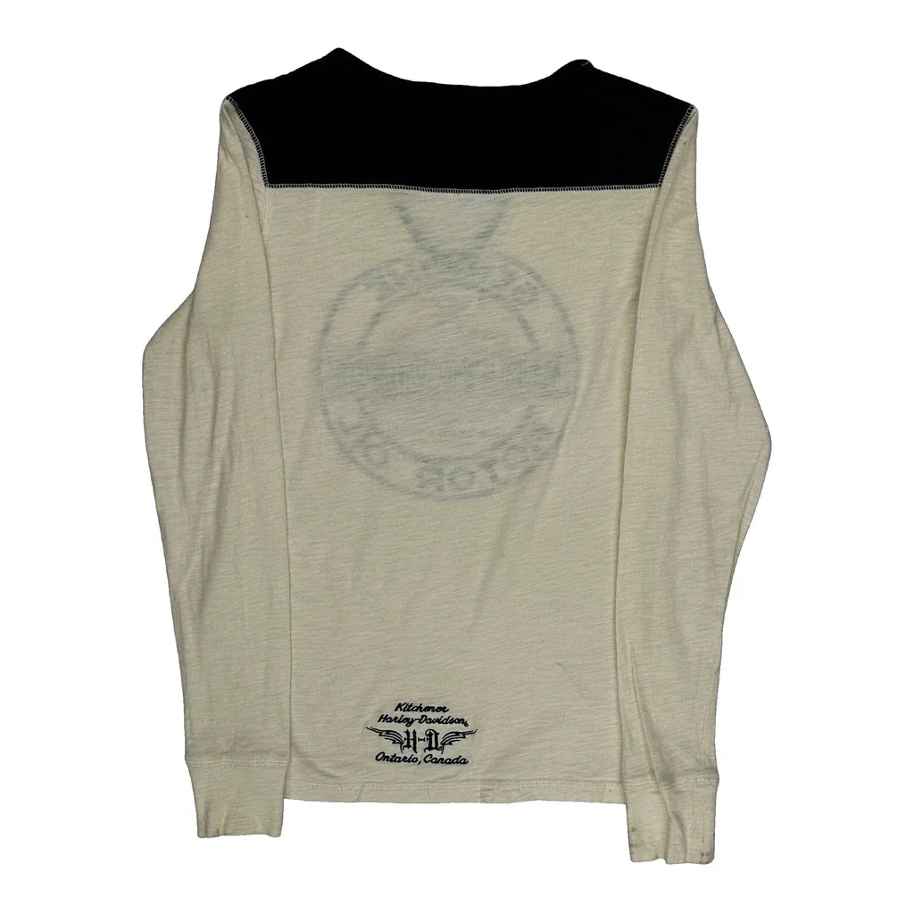 T-shirt à manches longues motif huile moteur, taille S, coton crème