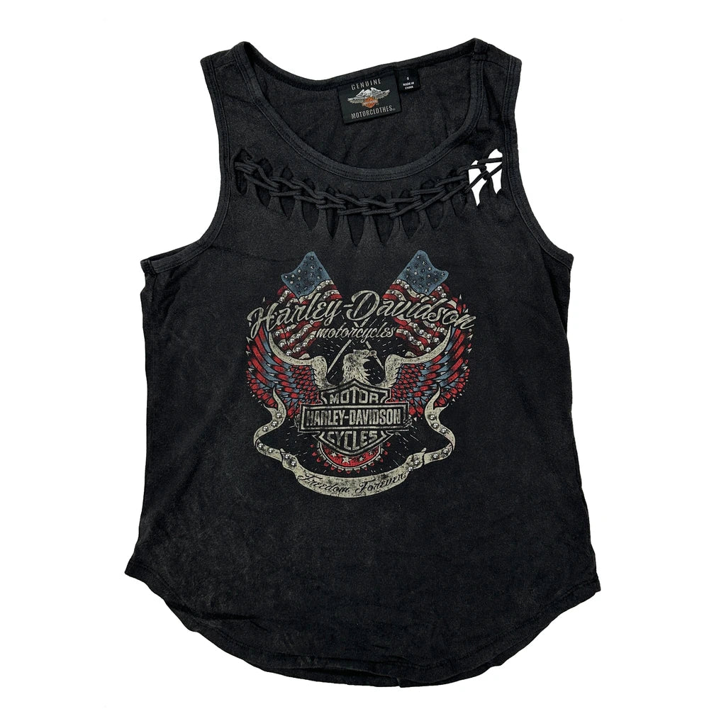 Gilet de moto graphique pour filles, taille S, noir, sans manches, découpes, en coton