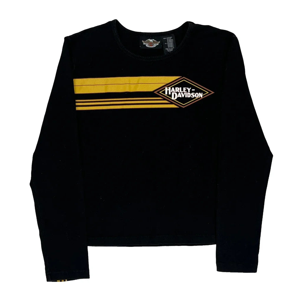 T-shirt rayé à manches longues grand noir coton