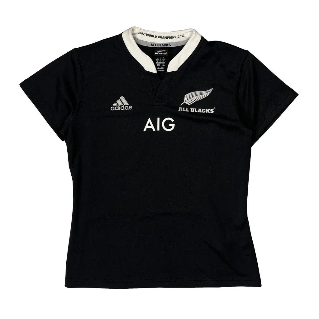 Maillot de rugby en polyester noir pour femme, manches courtes, coupe classique