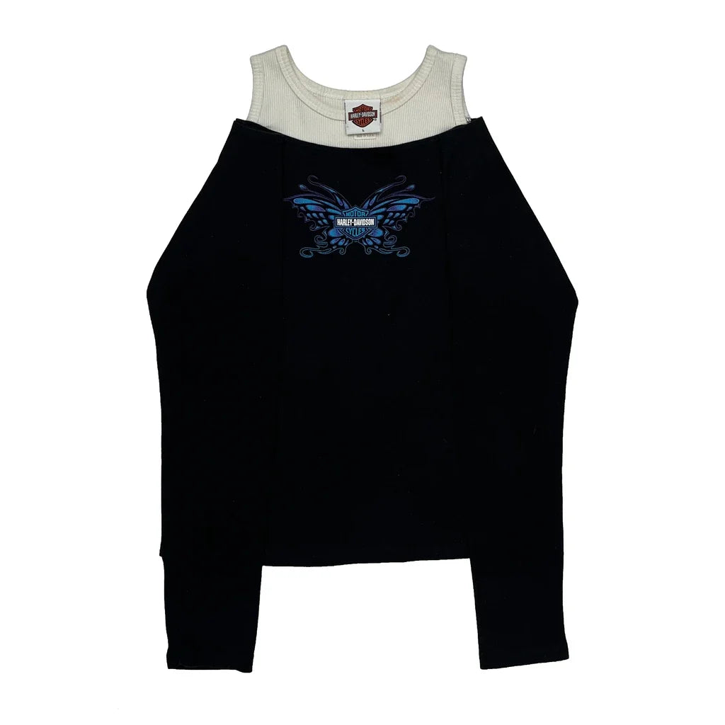 T-shirt à manches longues motif moto - Coton noir pour femme, taille L
