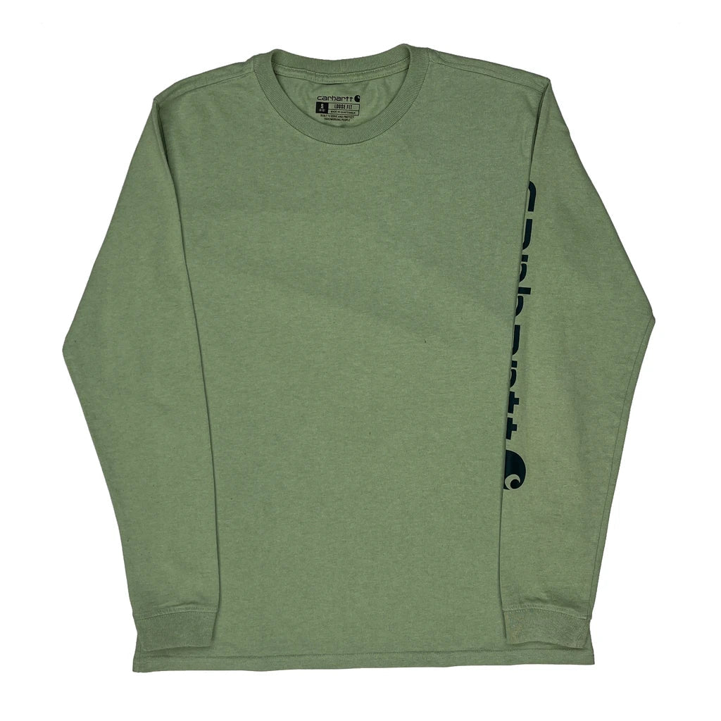 T-shirt décontracté en coton vert à manches longues et col rond pour femme, taille S
