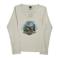 T-shirt graphique à manches longues en coton blanc pour femme, taille L