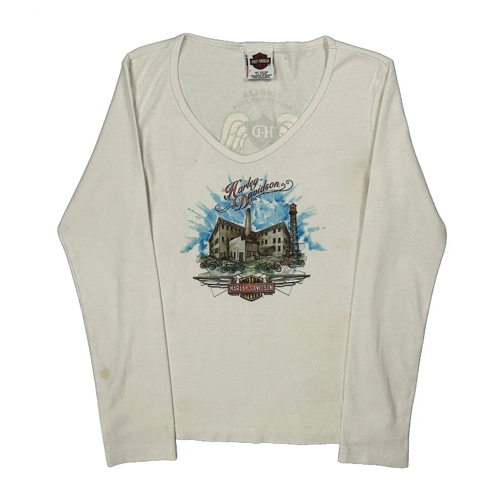 T-shirt graphique à manches longues en coton blanc pour femme, taille L
