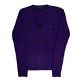 Haut violet à manches longues en tricot torsadé et col en V en coton de taille M