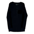 T-shirt noir en coton à manches longues pour femme, coupe droite, col rond, décontracté