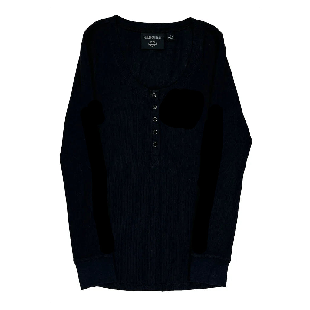 T-shirt noir en coton à manches longues pour femme, coupe droite, col rond, décontracté