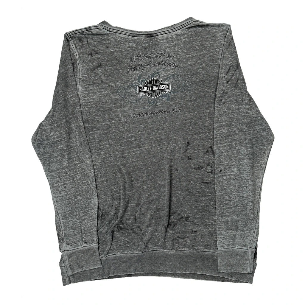 T-shirt manches longues col en V femme, coupe droite, coton gris décontracté XL