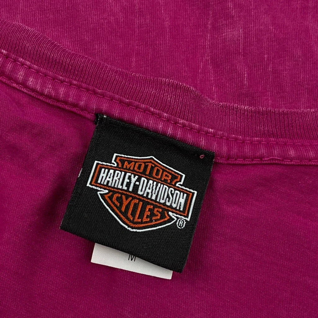 T-shirt graphique Harley Davidson Crâne avec Ailes et Roses - Coton rose moyen