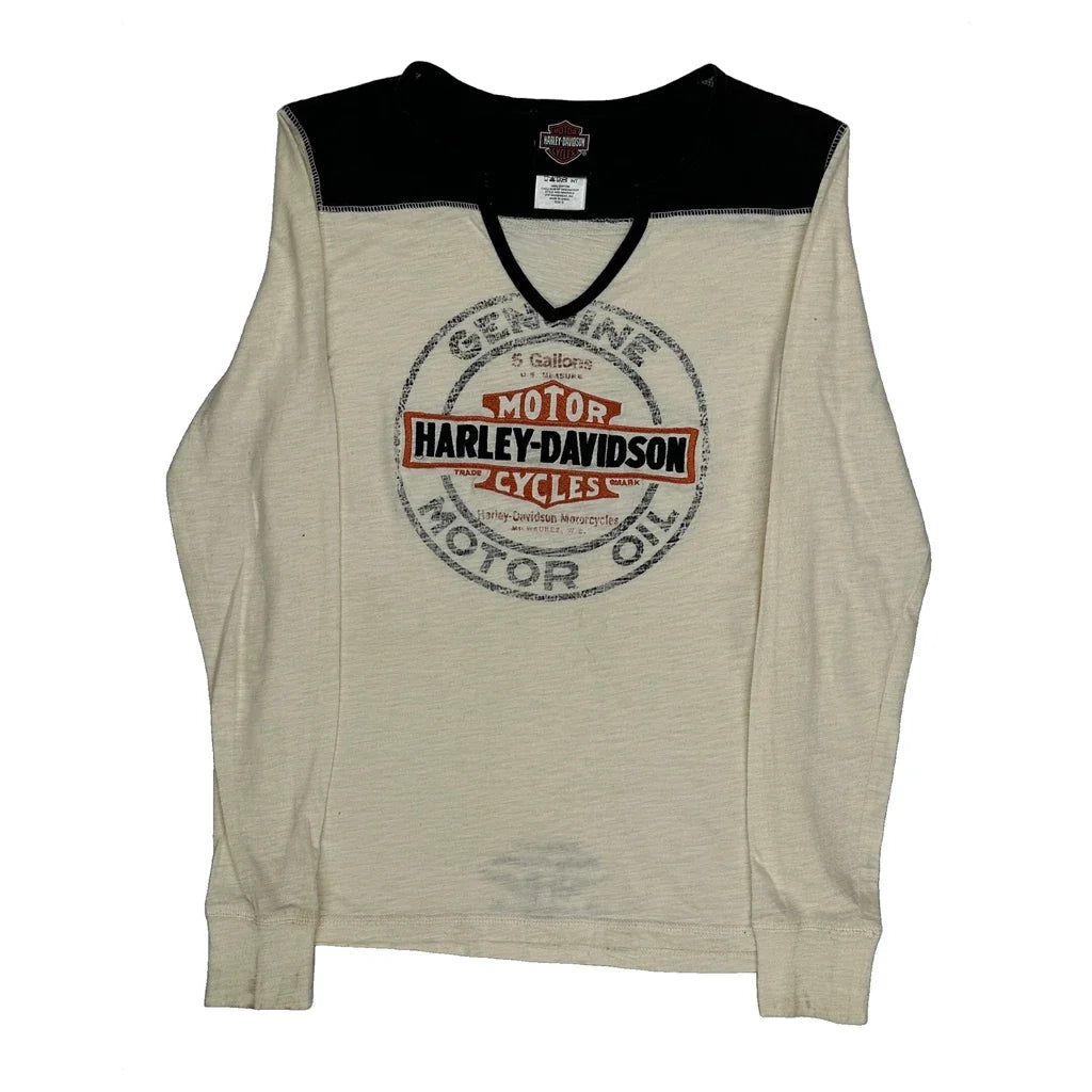 T-shirt à manches longues motif huile moteur, taille S, coton crème