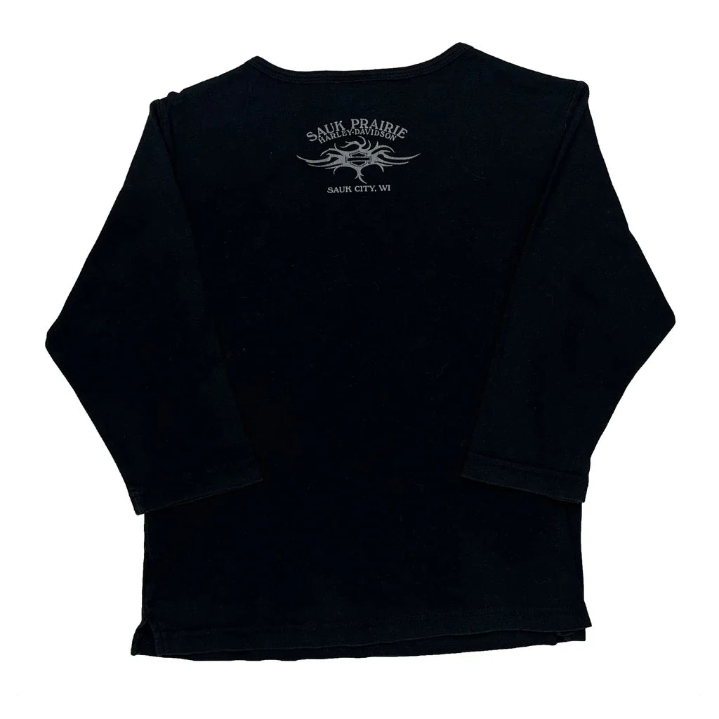 T-shirt à manches longues clouté en coton noir pour femme, taille S