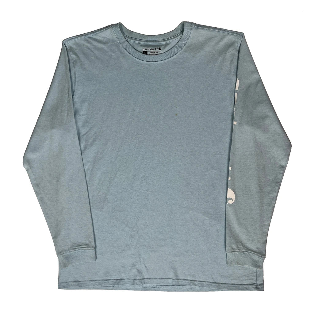 T-shirt femme col rond manches longues coton bleu clair coupe droite