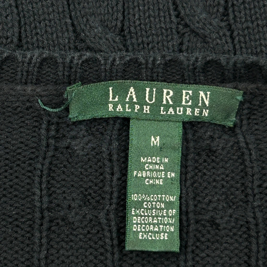 Haut ras du cou à manches longues en tricot torsadé - Coton noir moyen