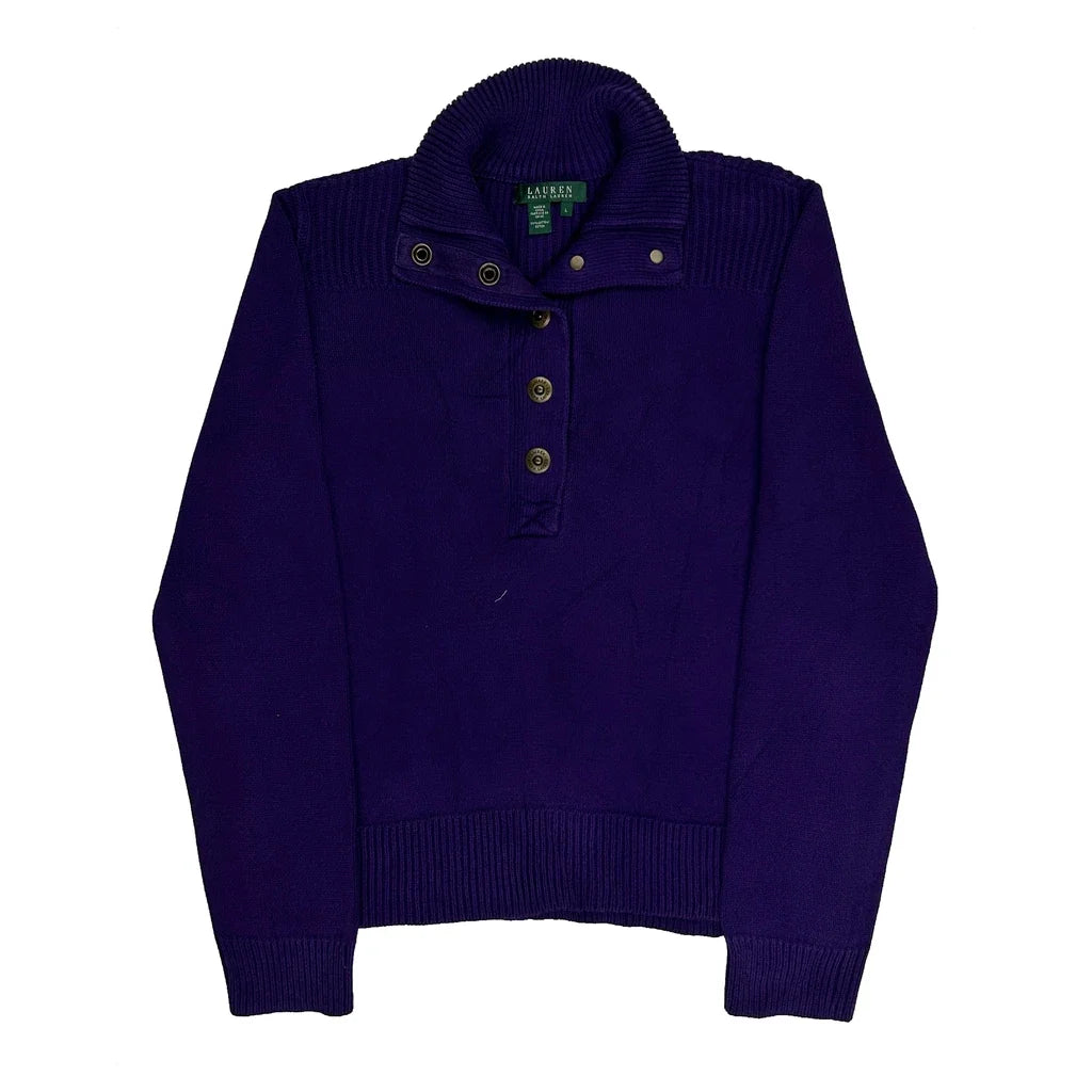 Haut à manches longues boutonné en coton violet Coupe droite Femme Taille L