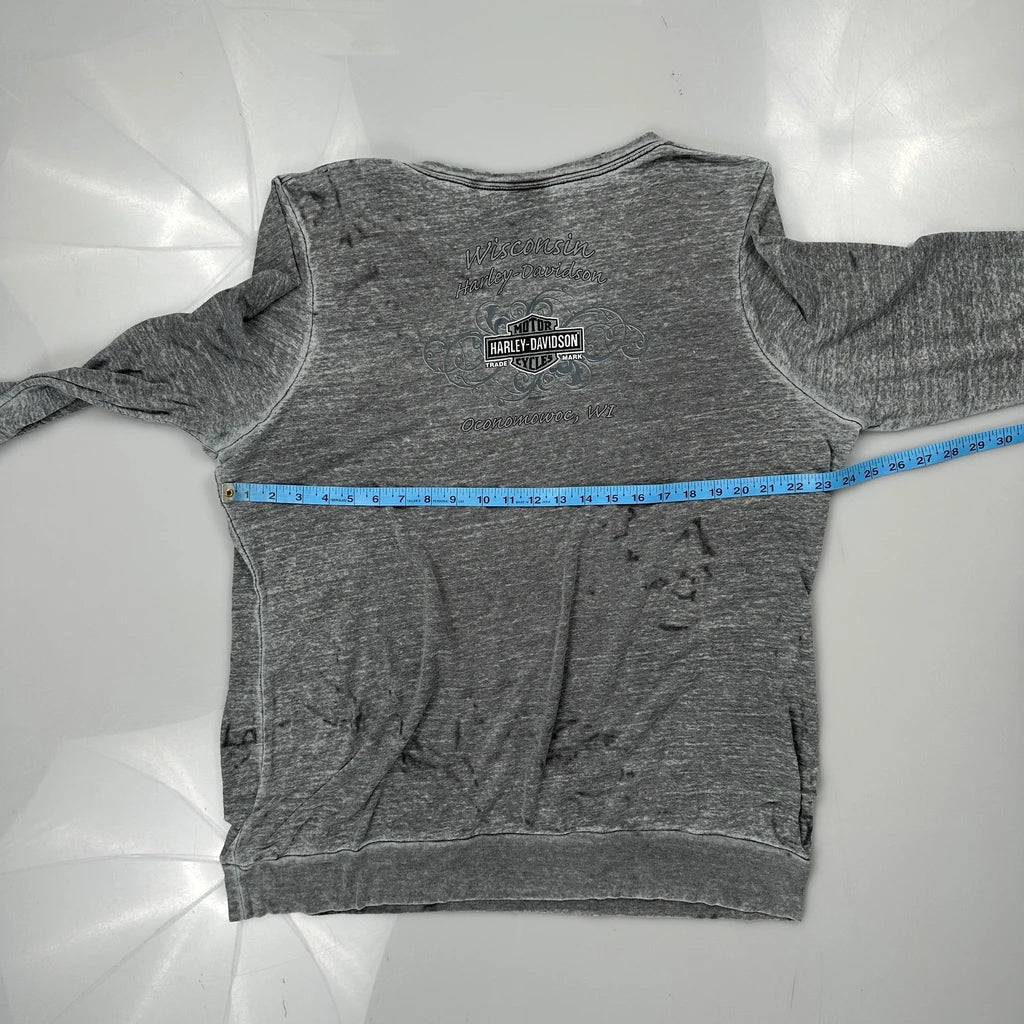 T-shirt manches longues col en V femme, coupe droite, coton gris décontracté XL