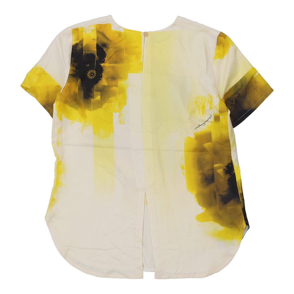Chemisier Fleuri Grand Jaune Viscose Mélangée Style Années 1990 Femme Vintage