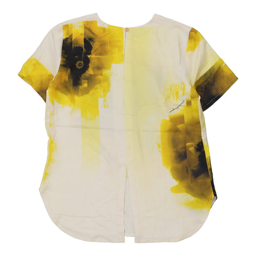 Chemisier Fleuri Grand Jaune Viscose Mélangée Style Années 1990 Femme Vintage