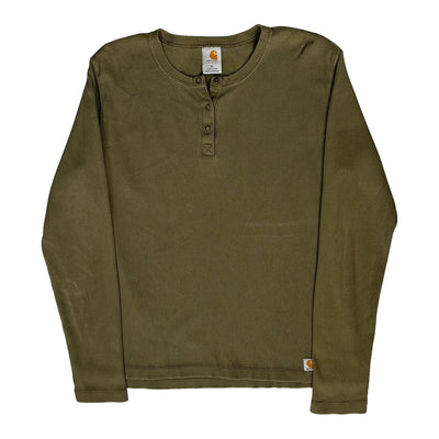 T-shirt Henley à manches longues pour femme, taille XL, coton, vert olive, décontracté