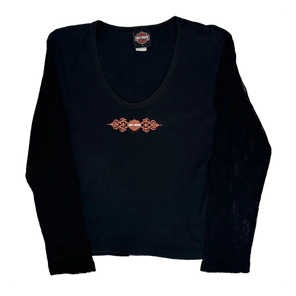 T-shirt à manches longues graphique femme noir coton coupe classique grande taille