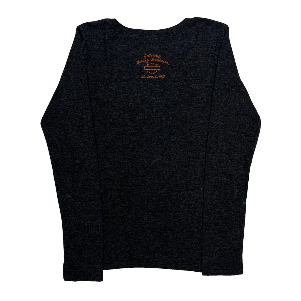 T-shirt à manches longues imprimé grande taille en coton noir pour femme
