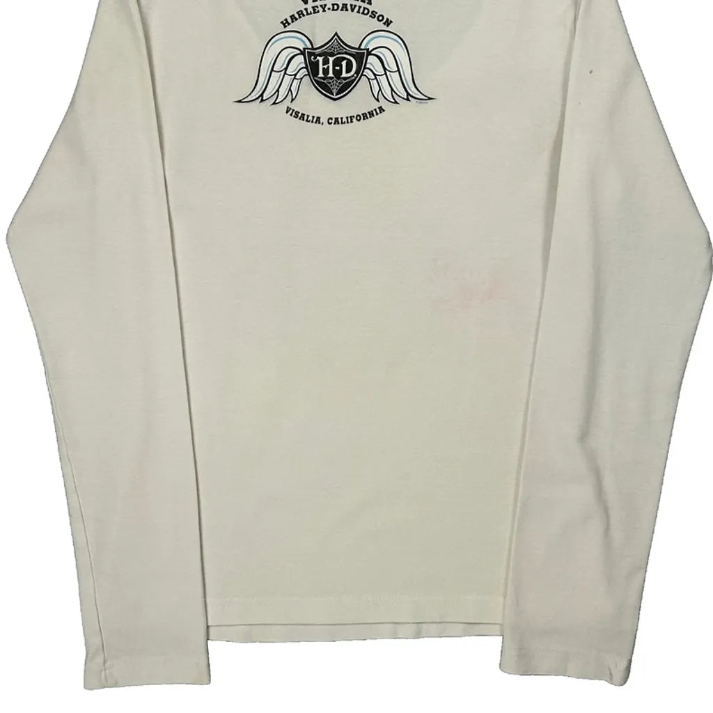 T-shirt graphique à manches longues en coton blanc pour femme, taille L