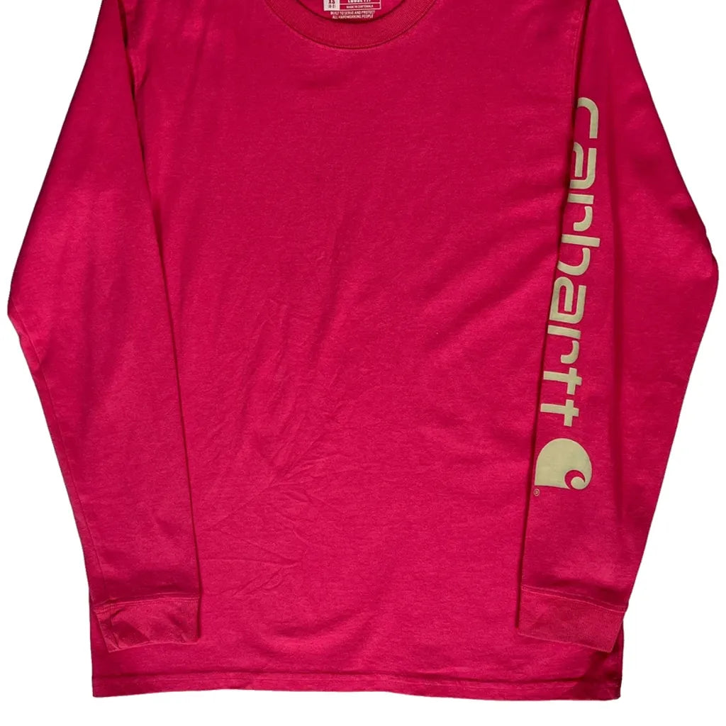 T-shirt décontracté à manches longues et col rond pour femme, taille XS, rose, en coton