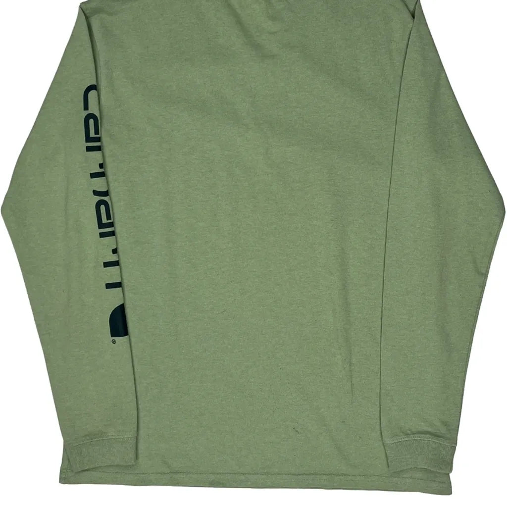 T-shirt décontracté en coton vert à manches longues et col rond pour femme, taille S