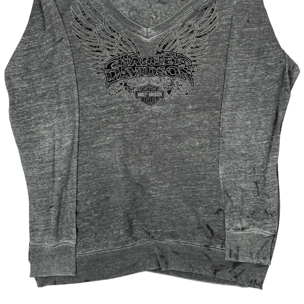 T-shirt manches longues col en V femme, coupe droite, coton gris décontracté XL