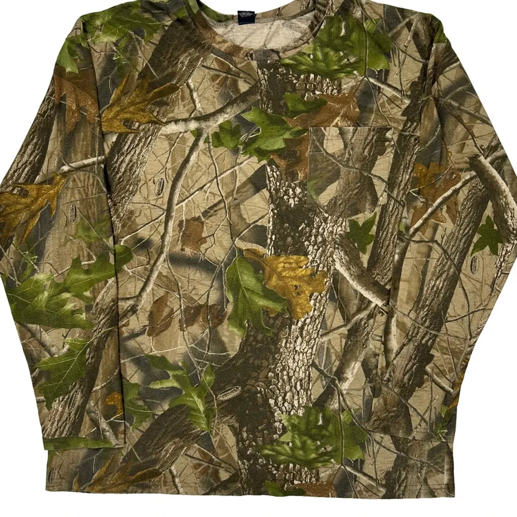 T-shirt à manches longues camouflage homme Coupe classique Col rond Mélange de coton