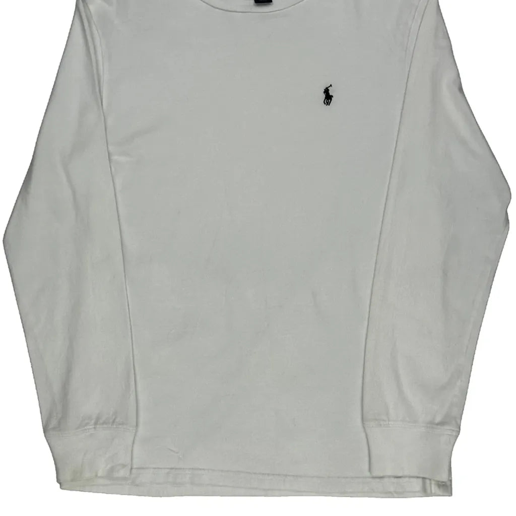 T-shirt à manches longues blanc pour femme, col rond, coupe classique, en coton